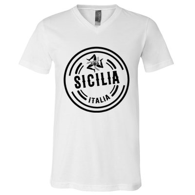 Sicilia Flag Sicily Palermo Italy V-Neck T-Shirt