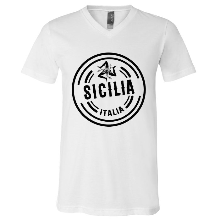 Sicilia Flag Sicily Palermo Italy V-Neck T-Shirt