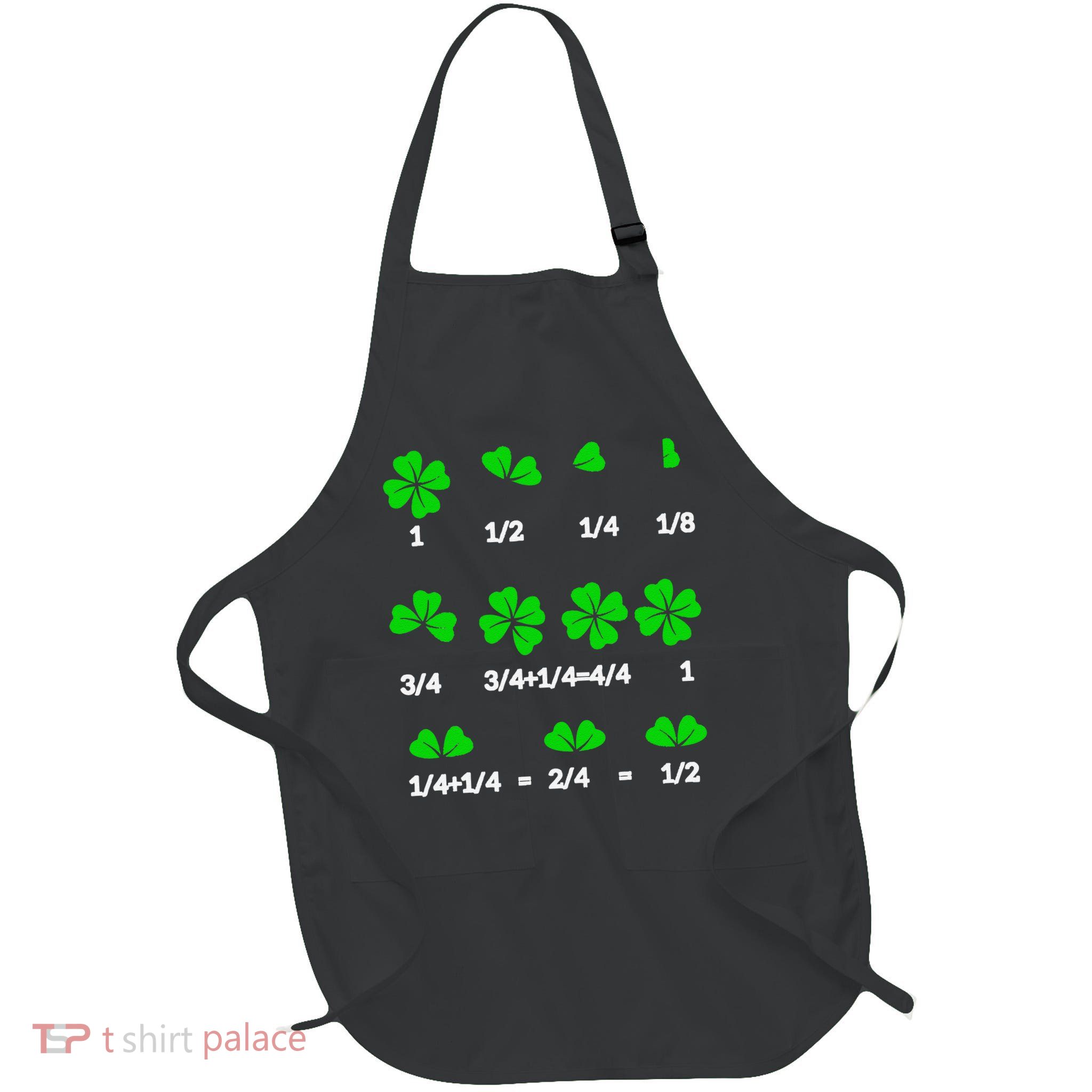 Shamrock Fraction St Patricks Day Funny Math Teacher Full-Length Apron With Pockets