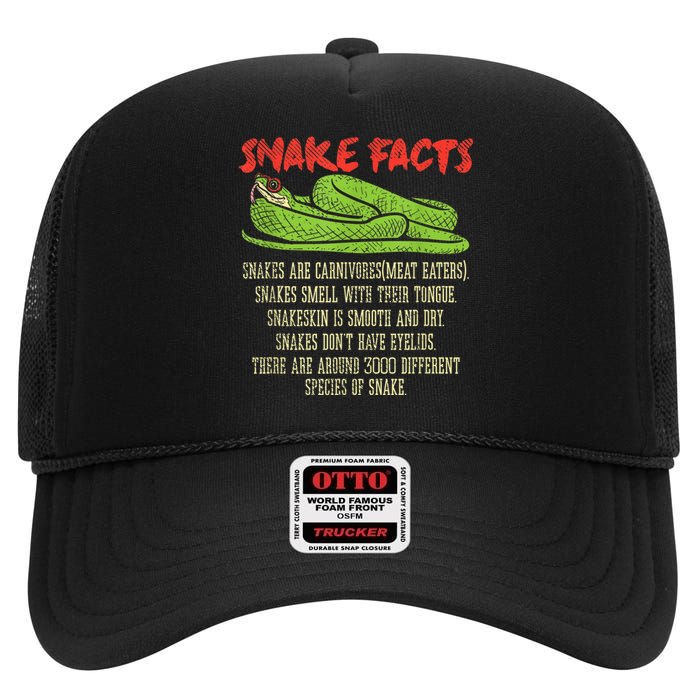 Snake Facts Snake Lover Reptile Lover High Crown Mesh Back Trucker Hat