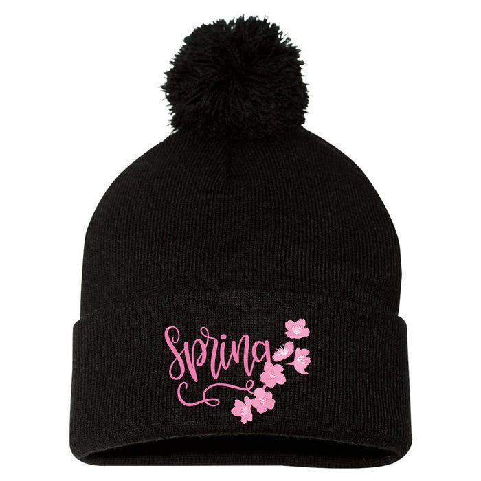 Spring Flower Pom Pom 12in Knit Beanie