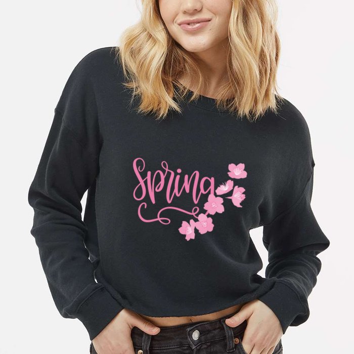 Spring Flower Cropped Pullover Crew