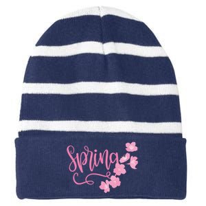 Spring Flower Striped Beanie with Solid Band