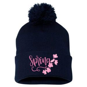 Spring Flower Pom Pom 12in Knit Beanie