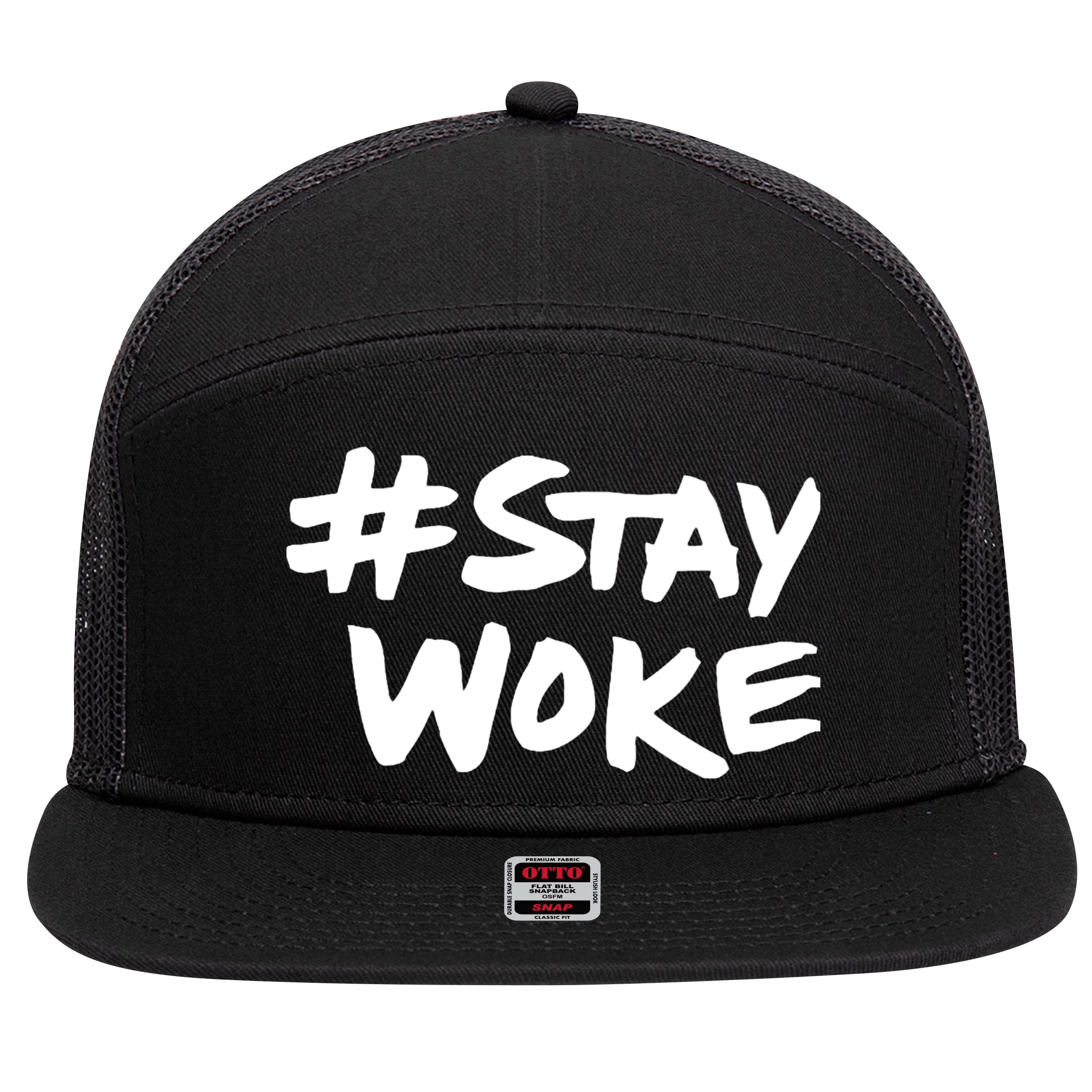 #Staywoke Funny Stay Woke Meme 7 Panel Mesh Trucker Snapback Hat