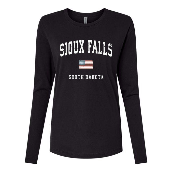 Sioux Falls South Dakota Sd Vintage American Flag Sports Hoodie Womens Cotton Relaxed Long Sleeve T-Shirt