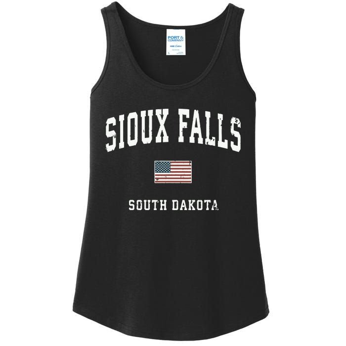 Sioux Falls South Dakota Sd Vintage American Flag Sports Hoodie Ladies Essential Tank