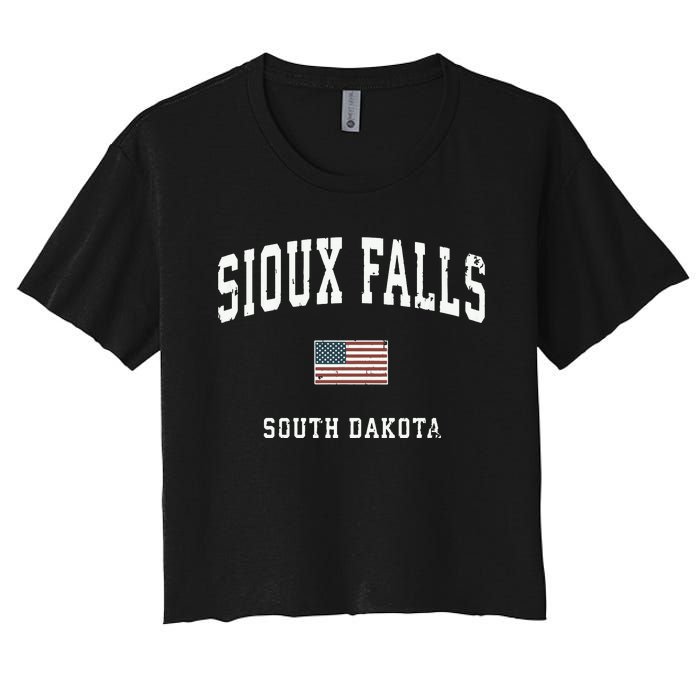 Sioux Falls South Dakota Sd Vintage American Flag Sports Hoodie Women's Crop Top Tee