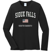 Sioux Falls South Dakota Sd Vintage American Flag Sports Hoodie Ladies Long Sleeve Shirt