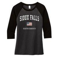 Sioux Falls South Dakota Sd Vintage American Flag Sports Hoodie Women's Tri-Blend 3/4-Sleeve Raglan Shirt