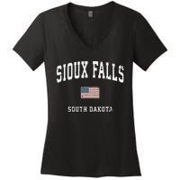 Sioux Falls South Dakota Sd Vintage American Flag Sports Hoodie Women's V-Neck T-Shirt