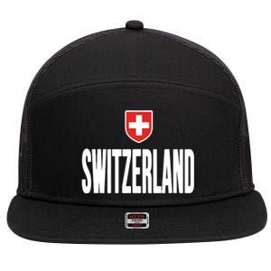 Swiss Flag Switzerland Souvenir Schweiz Gift Suisse Svizzera 7 Panel Mesh Trucker Snapback Hat