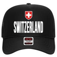 Swiss Flag Switzerland Souvenir Schweiz Gift Suisse Svizzera High Crown Mesh Back Trucker Hat