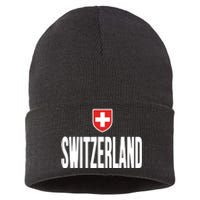 Swiss Flag Switzerland Souvenir Schweiz Gift Suisse Svizzera Sustainable Knit Beanie