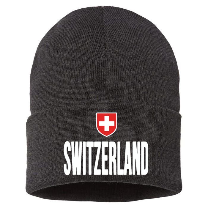 Swiss Flag Switzerland Souvenir Schweiz Gift Suisse Svizzera Sustainable Knit Beanie