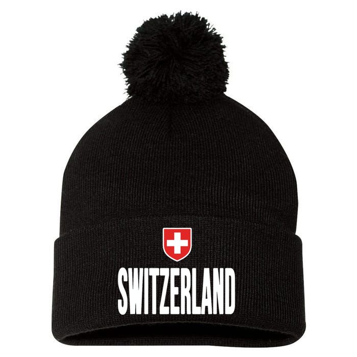 Swiss Flag Switzerland Souvenir Schweiz Gift Suisse Svizzera Pom Pom 12in Knit Beanie