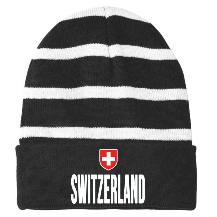 Swiss Flag Switzerland Souvenir Schweiz Gift Suisse Svizzera Striped Beanie with Solid Band