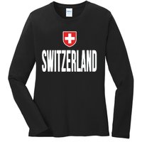 Swiss Flag Switzerland Souvenir Schweiz Gift Suisse Svizzera Ladies Long Sleeve Shirt