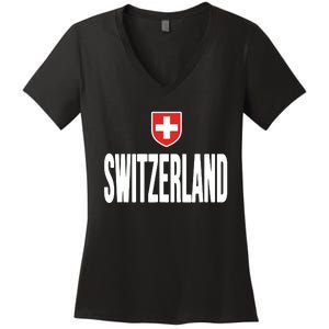 Swiss Flag Switzerland Souvenir Schweiz Gift Suisse Svizzera Women's V-Neck T-Shirt