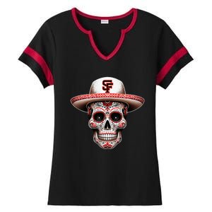 San Francisco Sugar Skull In The Style Mexican Day Ladies Halftime Notch Neck Tee