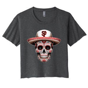 San Francisco Sugar Skull In The Style Mexican Day Women's Crop Top Tee