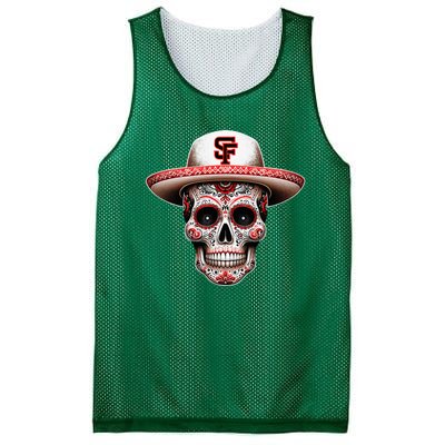 San Francisco Sugar Skull In The Style Mexican Day Mesh Reversible Basketball Jersey Tank