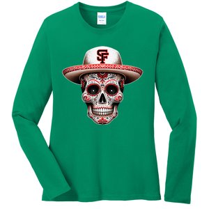 San Francisco Sugar Skull In The Style Mexican Day Ladies Long Sleeve Shirt