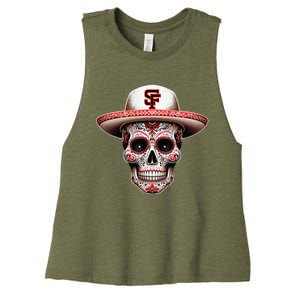 San Francisco Sugar Skull In The Style Mexican Day Women's Racerback Cropped Tank