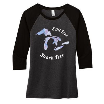 Salt Free Shark Free Great Lakes Women's Tri-Blend 3/4-Sleeve Raglan Shirt