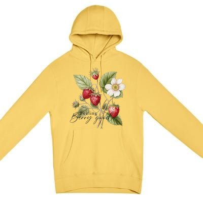 Summer Flower Strawberries Nature Lover Floral Wildflower Premium Pullover Hoodie