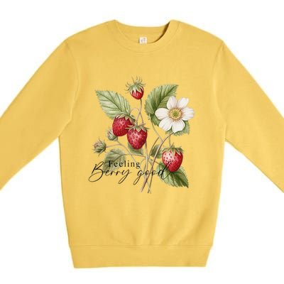 Summer Flower Strawberries Nature Lover Floral Wildflower Premium Crewneck Sweatshirt