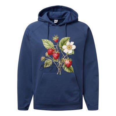 Summer Flower Strawberries Nature Lover Floral Wildflower Performance Fleece Hoodie