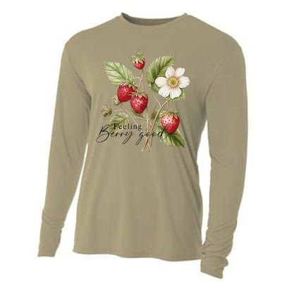 Summer Flower Strawberries Nature Lover Floral Wildflower Cooling Performance Long Sleeve Crew