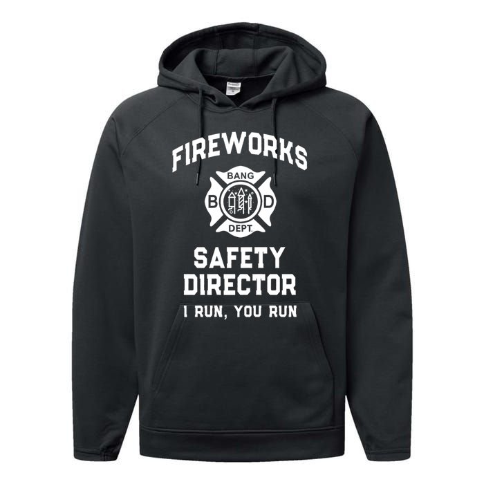 Sarcastic Fireworks Safety Director 4th July Technician Crew Performance Fleece Hoodie