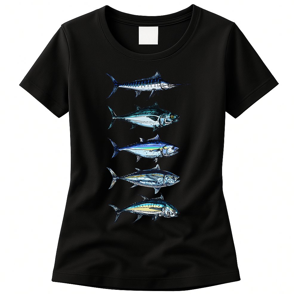 Saltwater Fish Species Swordfish Fishing Camping Hunting Womens T-Shirt