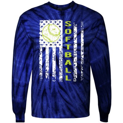 Softball Flag Softball Coach Outfit Softball Player Gift Tie-Dye Long Sleeve Shirt