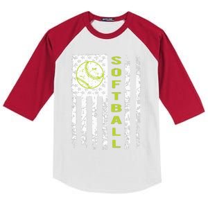 Softball Flag Softball Coach Outfit Softball Player Gift Kids Colorblock Raglan Jersey