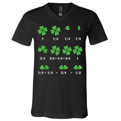 Shamrock Fraction St PatrickS Day Math Boy V-Neck T-Shirt