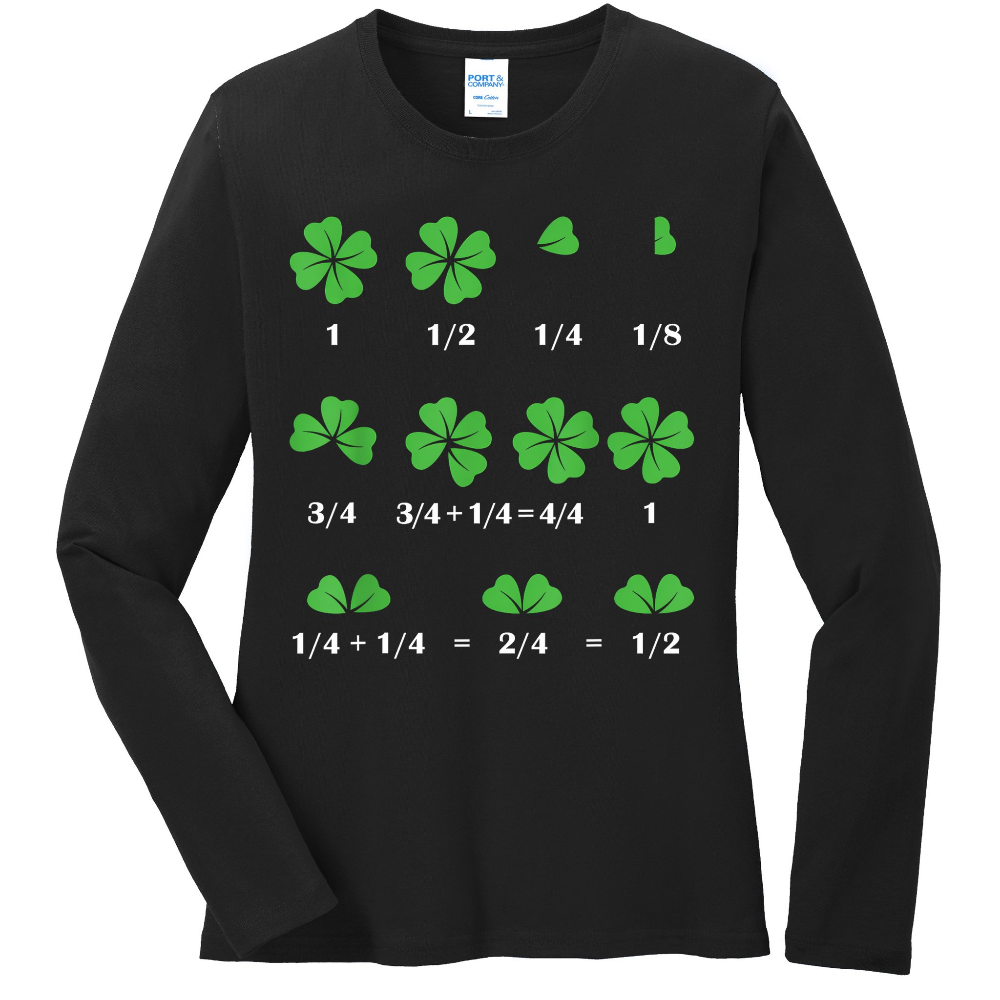 Shamrock Fraction St PatrickS Day Math Boy Ladies Long Sleeve Shirt