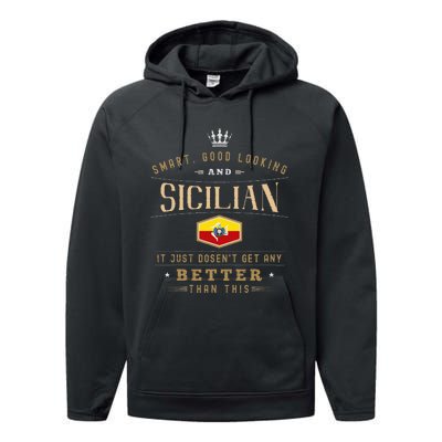 Sicily Flag Souvenirs For Sicilians Performance Fleece Hoodie