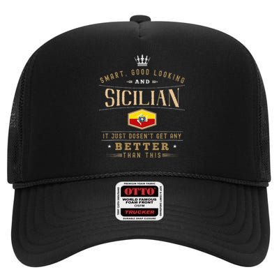 Sicily Flag Souvenirs For Sicilians High Crown Mesh Back Trucker Hat