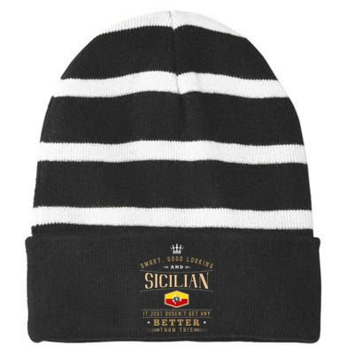 Sicily Flag Souvenirs For Sicilians Striped Beanie with Solid Band