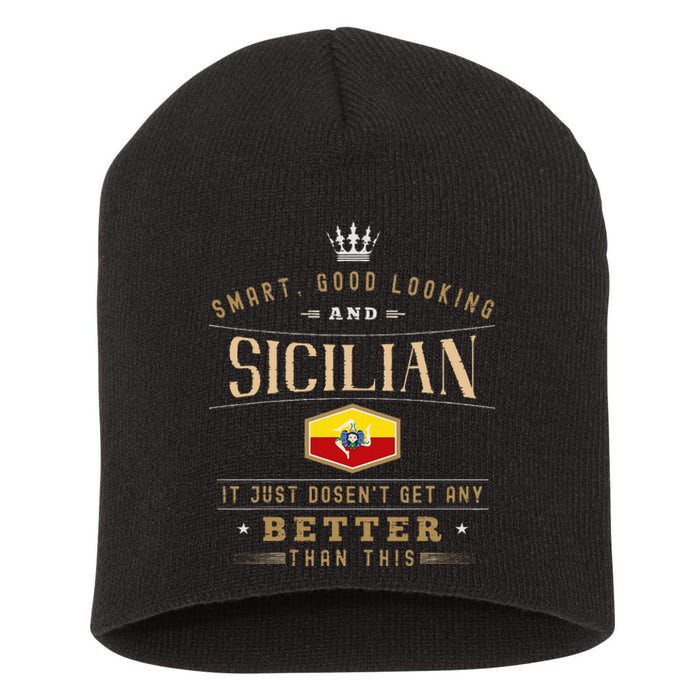 Sicily Flag Souvenirs For Sicilians Short Acrylic Beanie