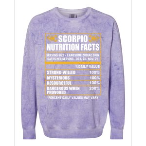 Scorpio Funny Scorpio Nutrition Facts Cute Gift Colorblast Crewneck Sweatshirt