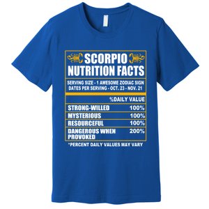 Scorpio Funny Scorpio Nutrition Facts Cute Gift Premium T-Shirt