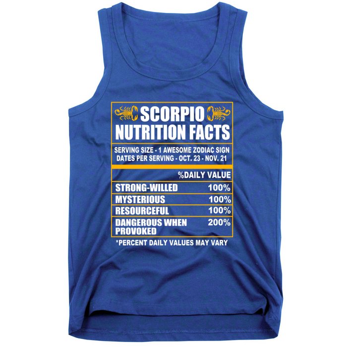 Scorpio Funny Scorpio Nutrition Facts Cute Gift Tank Top