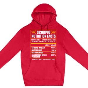 Scorpio Funny Scorpio Nutrition Facts Cute Gift Premium Pullover Hoodie