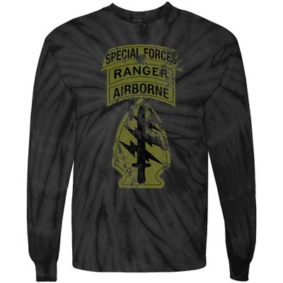 Special Forces Sf Ranger Tab Od Green Vintage Tie-Dye Long Sleeve Shirt