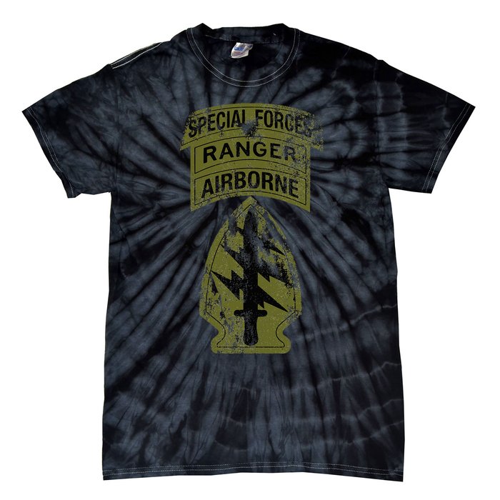 Special Forces Sf Ranger Tab Od Green Vintage Tie-Dye T-Shirt