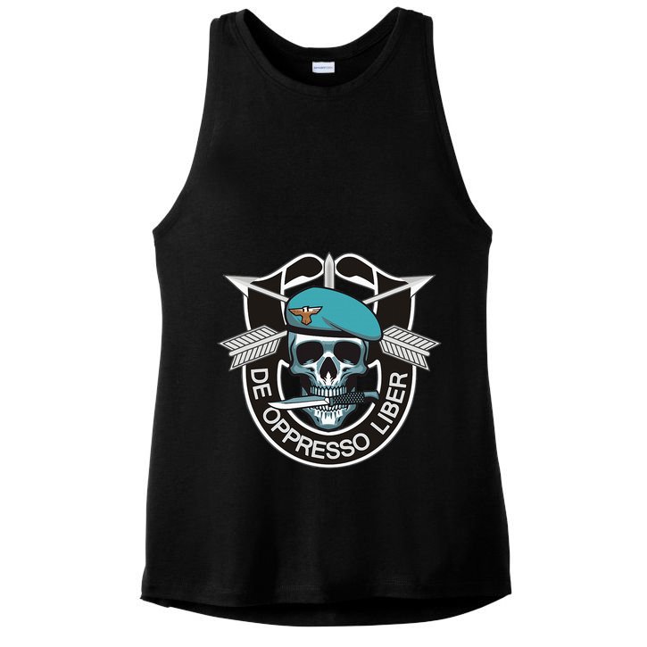 Special Forces Skull De Oppresso Liber Ladies PosiCharge Tri-Blend Wicking Tank